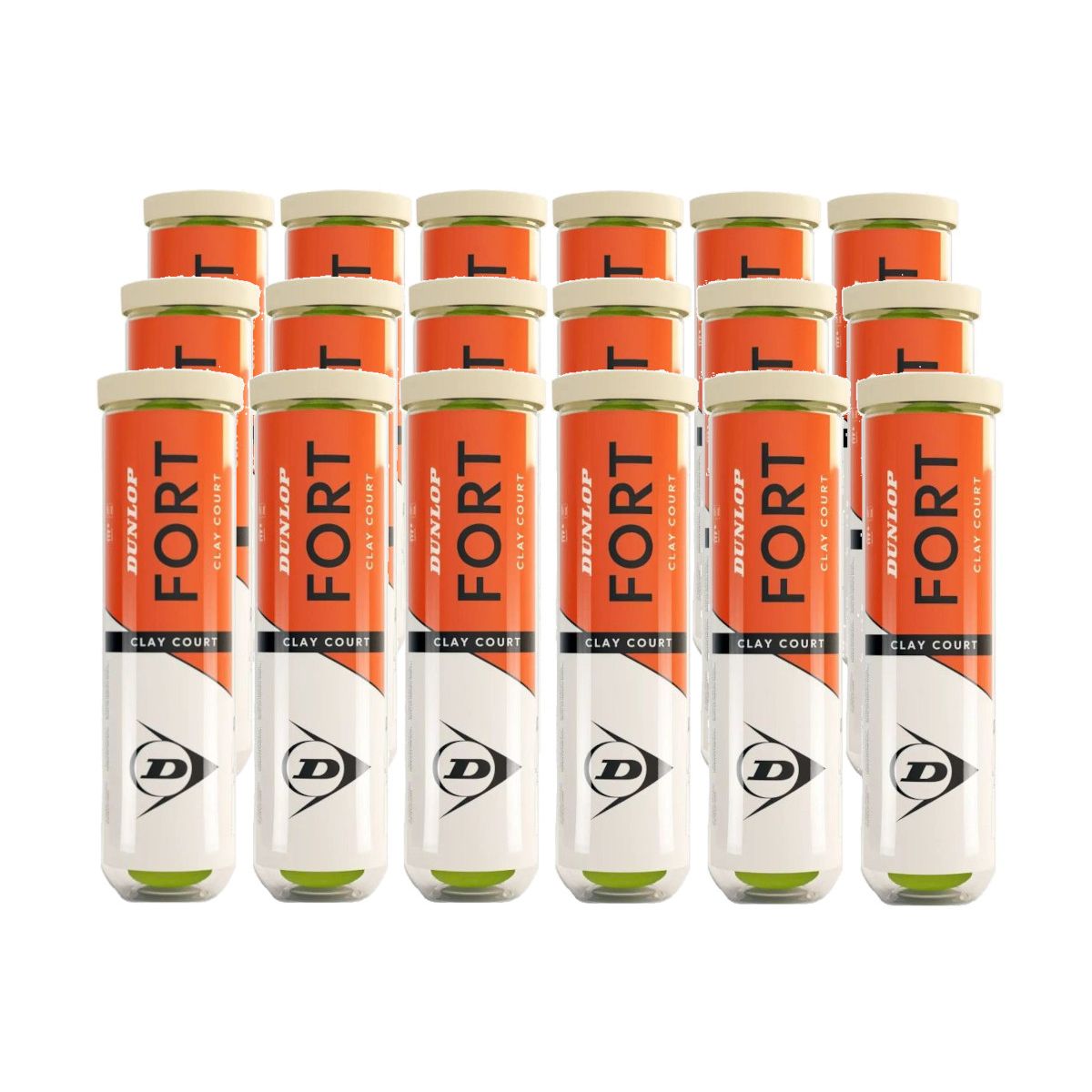 Tennis Balls Dunlop Fort Clay Court Tournament Select (Box of 18 Tubes / 72 Balls)
